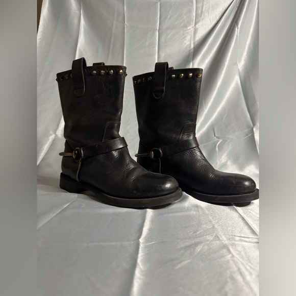 Shoes - BOEMOS $360 Brown Leather Studded Mid Calf Pull On Boots
Made in Italy Size 36